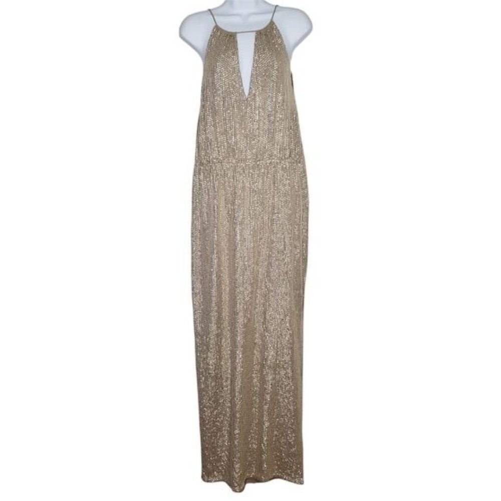 TESSORA Nude Sequin Keyhole Maxi Dress